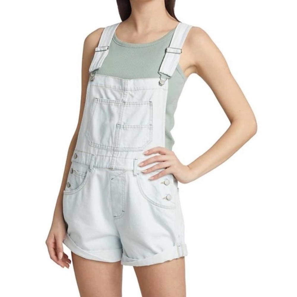 New Free People Ziggy Denim Short Overalls Bleach Blossom Women's S